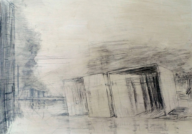 Aus der Reihe Visionäre Orte, 2012, Graphit und Kohle auf Papier, 40 x 59 cm