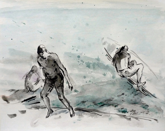Aus der Serie Balance, 2013, Tusche und Aquarell auf Papier, 24 x 30 cm